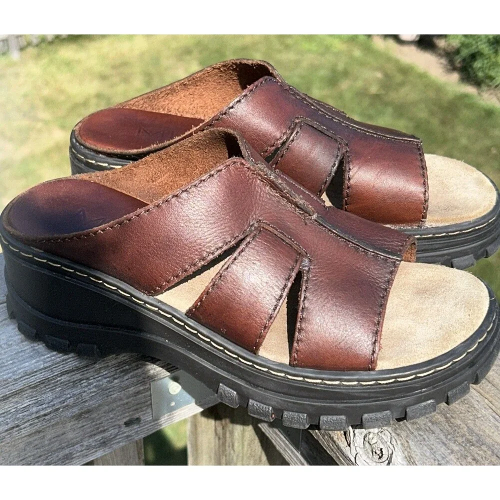 MIA Chunky Platform Sandals Brown Leather 90's Y2K Womens 7.5M